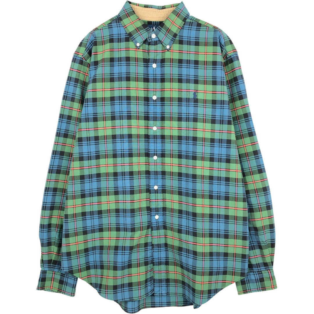 Ralph Lauren long sleeve button down check shirt, men's size L cotton Green type dark green Vintage Second Hand
