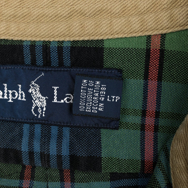 Ralph Lauren long sleeve button down check shirt, men's size L cotton Green type dark green Vintage Second Hand