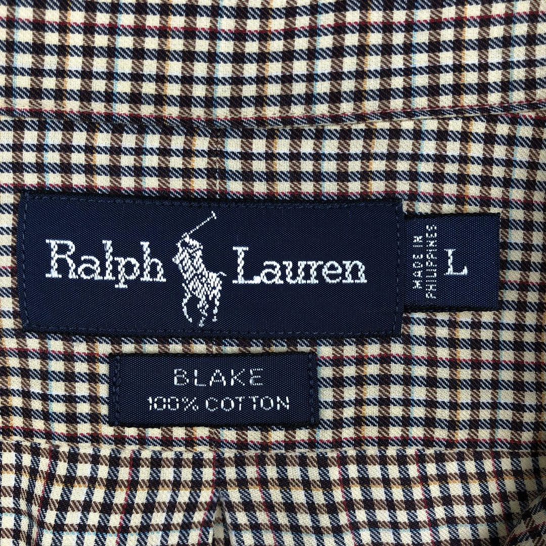 Ralph Lauren BLAKE long sleeve button down check shirt, men's size L cotton brown type Vintage Second Hand