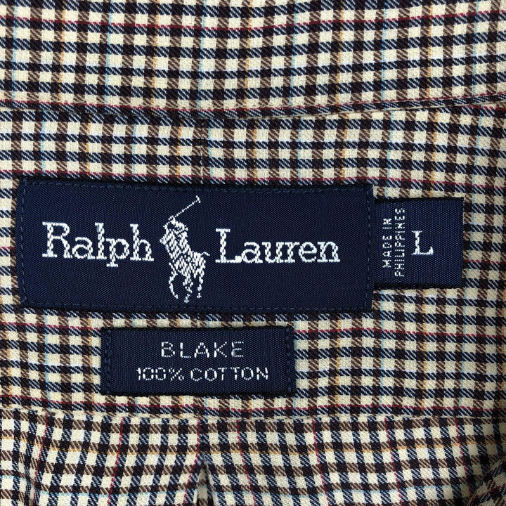 Ralph Lauren BLAKE long sleeve button down check shirt, men's size L cotton brown type Vintage Second Hand