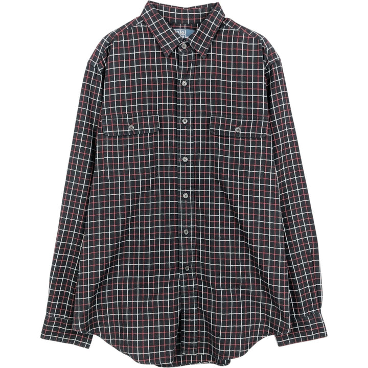 Ralph Lauren long-sleeved Lightflannel check shirt, men's size L cotton black type Vintage Second Hand