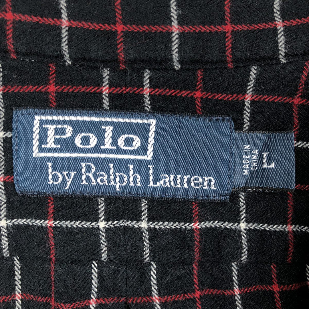 Ralph Lauren long-sleeved Lightflannel check shirt, men's size L cotton black type Vintage Second Hand