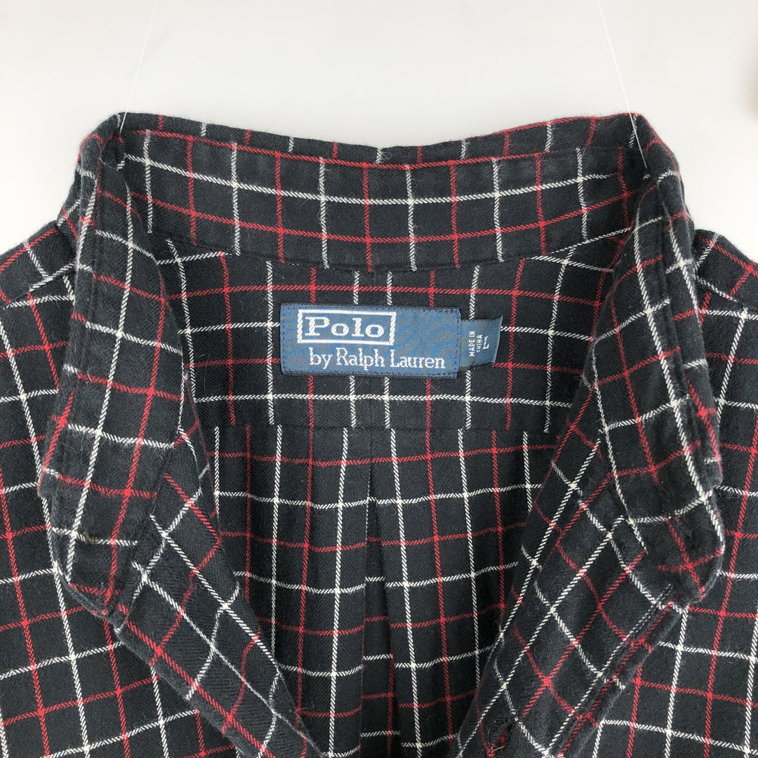 Ralph Lauren long-sleeved Lightflannel check shirt, men's size L cotton black type Vintage Second Hand