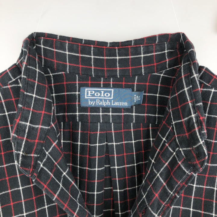 Ralph Lauren long-sleeved Lightflannel check shirt, men's size L cotton black type Vintage Second Hand