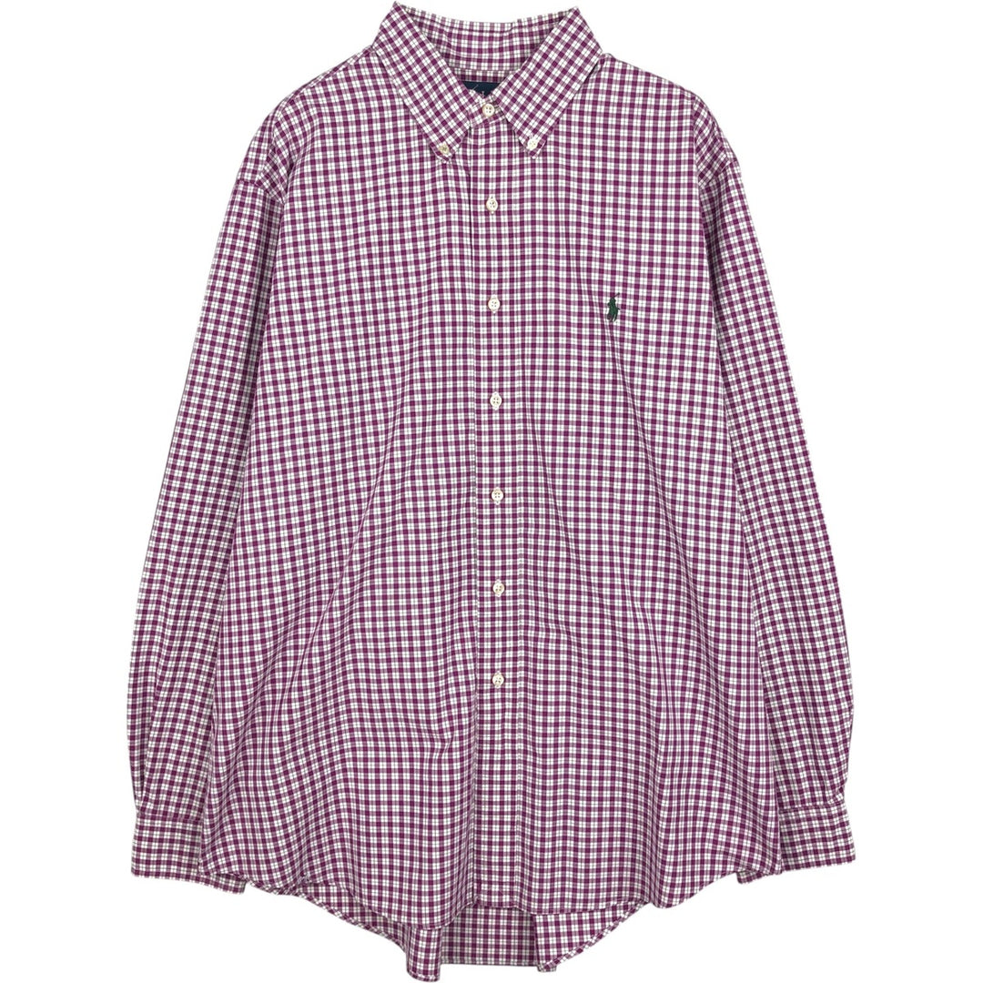 Ralph Lauren CUSTOM FIT long sleeve button down check shirt men's XL size cotton purple type Vintage Second Hand