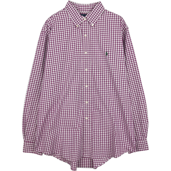 Ralph Lauren CUSTOM FIT long sleeve button down check shirt men's XL size cotton purple type Vintage Second Hand