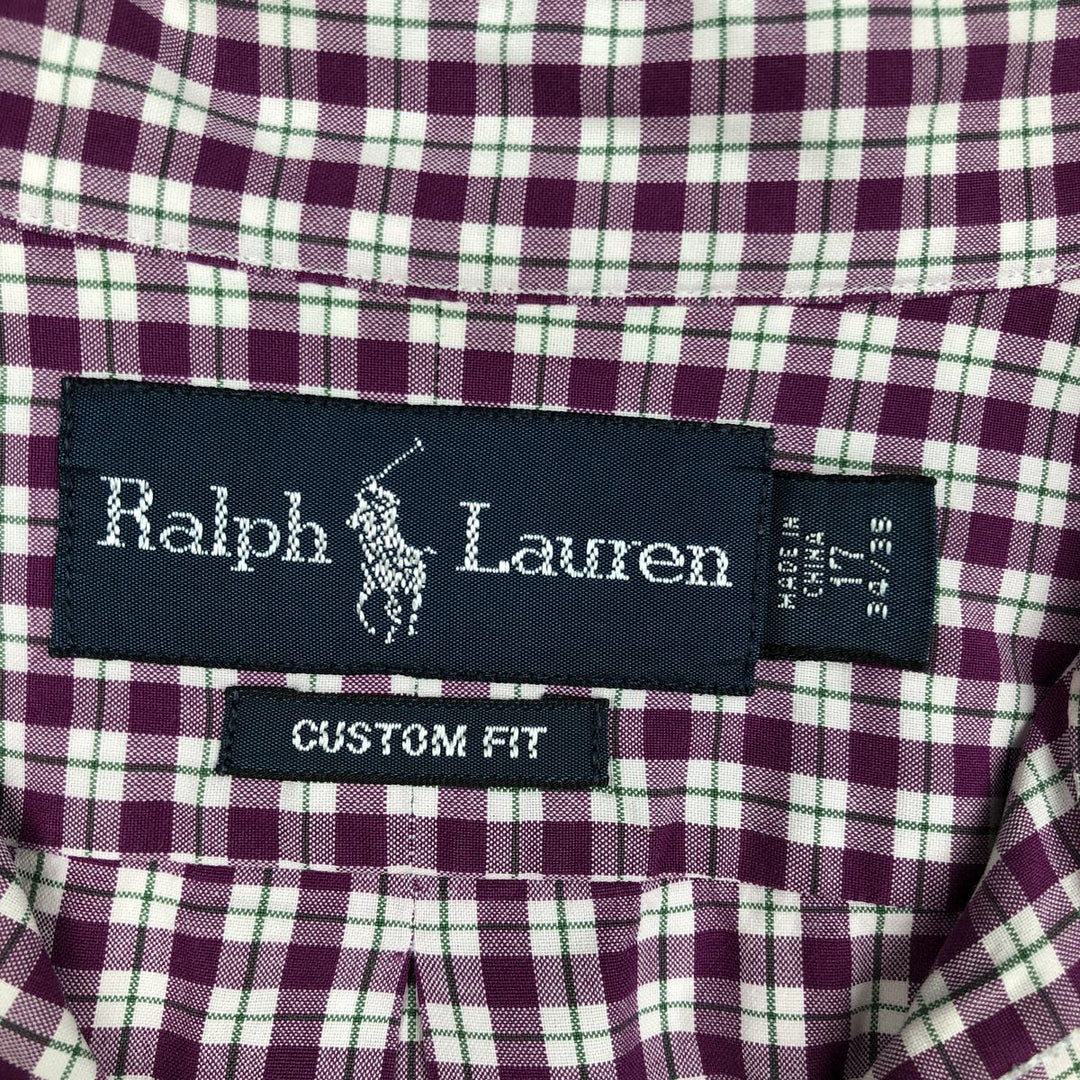 Ralph Lauren CUSTOM FIT long sleeve button down check shirt men's XL size cotton purple type Vintage Second Hand