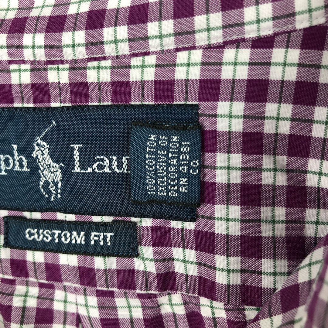 Ralph Lauren CUSTOM FIT long sleeve button down check shirt men's XL size cotton purple type Vintage Second Hand