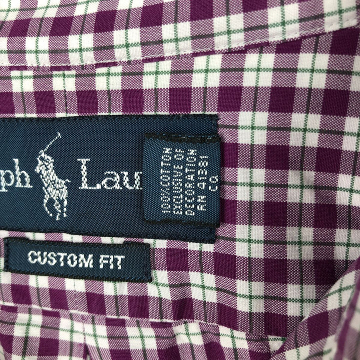 Ralph Lauren CUSTOM FIT long sleeve button down check shirt men's XL size cotton purple type Vintage Second Hand