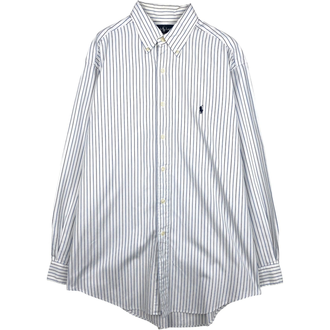Ralph Lauren YAMOUTH Long-Sleeve Button-Down Striped Shirt, Men's Size L (approx.) cotton white type Vintage Second Hand