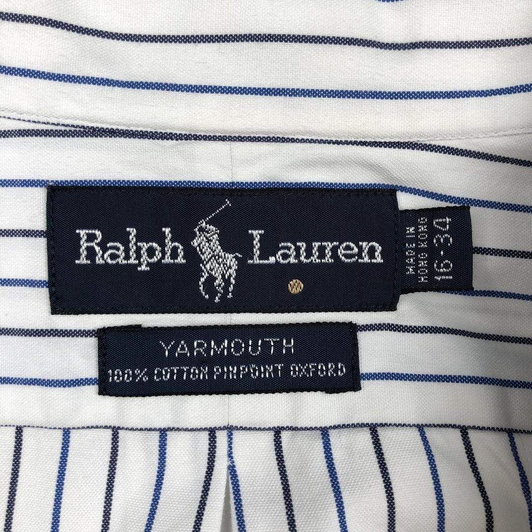 Ralph Lauren YAMOUTH Long-Sleeve Button-Down Striped Shirt, Men's Size L (approx.) cotton white type Vintage Second Hand