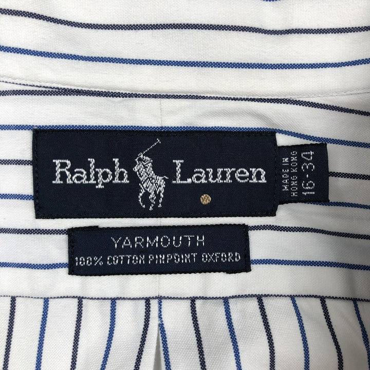 Ralph Lauren YAMOUTH Long-Sleeve Button-Down Striped Shirt, Men's Size L (approx.) cotton white type Vintage Second Hand