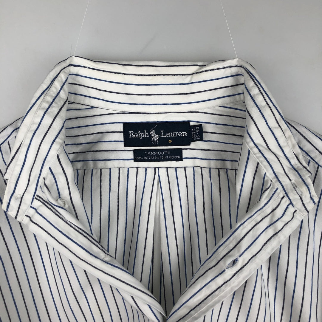 Ralph Lauren YAMOUTH Long-Sleeve Button-Down Striped Shirt, Men's Size L (approx.) cotton white type Vintage Second Hand