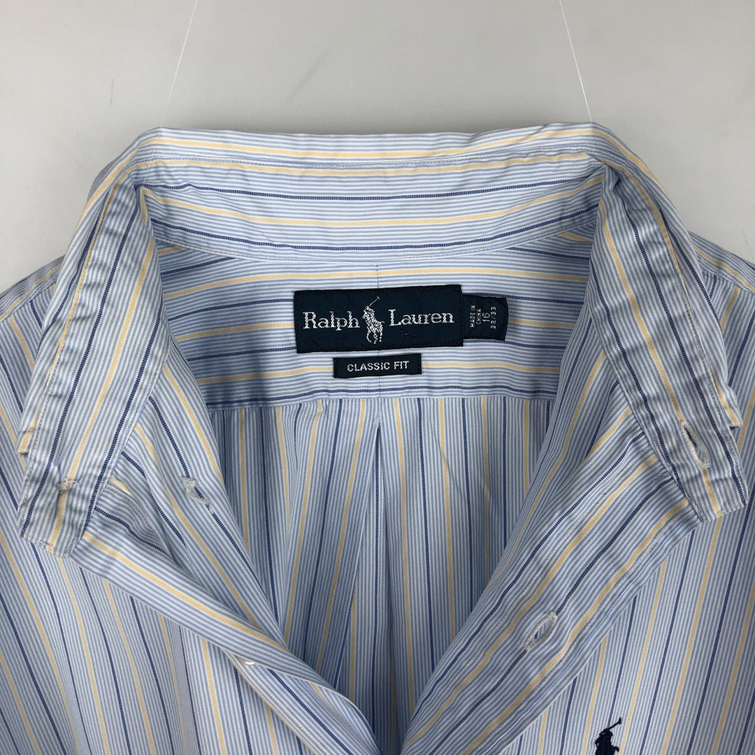 Ralph Lauren Classic Fit Multi Stripe Long Sleeve Button Down Striped Shirt Men's Size L cotton Blue type light blue Vintage Second Hand