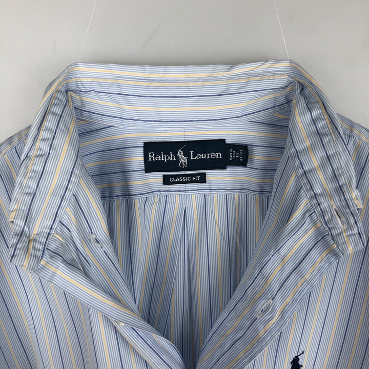 Ralph Lauren Classic Fit Multi Stripe Long Sleeve Button Down Striped Shirt Men's Size L cotton Blue type light blue Vintage Second Hand