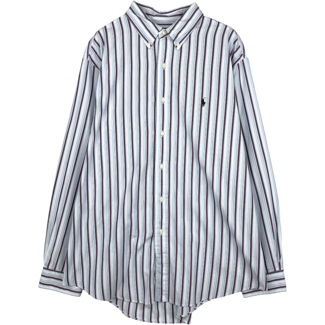 Ralph Lauren Custom Fit Multi-Stripe Long Sleeve Button-Down Striped Shirt, Men's XL cotton Blue type light blue Vintage Second Hand