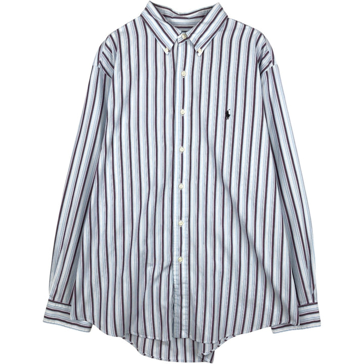 Ralph Lauren Custom Fit Multi-Stripe Long Sleeve Button-Down Striped Shirt, Men's XL cotton Blue type light blue Vintage Second Hand
