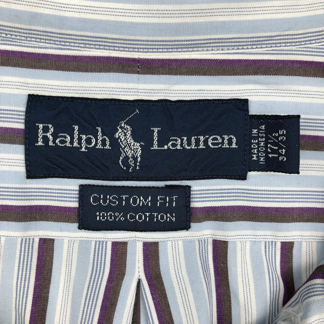 Ralph Lauren Custom Fit Multi-Stripe Long Sleeve Button-Down Striped Shirt, Men's XL cotton Blue type light blue Vintage Second Hand