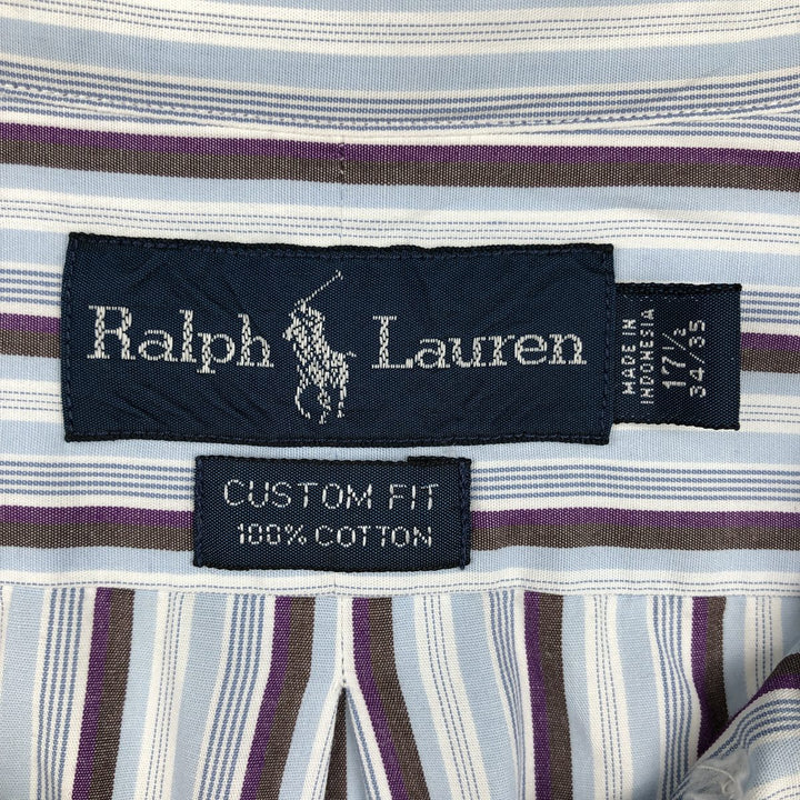 Ralph Lauren Custom Fit Multi-Stripe Long Sleeve Button-Down Striped Shirt, Men's XL cotton Blue type light blue Vintage Second Hand