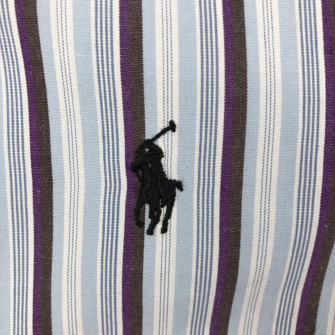 Ralph Lauren Custom Fit Multi-Stripe Long Sleeve Button-Down Striped Shirt, Men's XL cotton Blue type light blue Vintage Second Hand