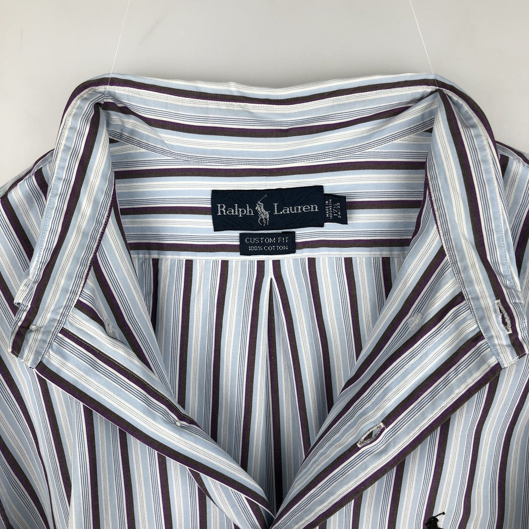 Ralph Lauren Custom Fit Multi-Stripe Long Sleeve Button-Down Striped Shirt, Men's XL cotton Blue type light blue Vintage Second Hand