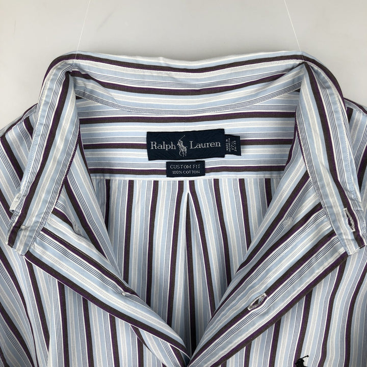 Ralph Lauren Custom Fit Multi-Stripe Long Sleeve Button-Down Striped Shirt, Men's XL cotton Blue type light blue Vintage Second Hand