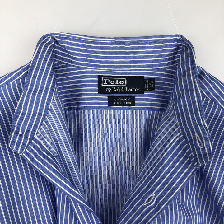 Ralph Lauren POLO by Ralph Lauren WARWICK Long-Sleeve Cotton Stripe Shirt, Men's Size L (approx.) cotton blue type Vintage Second Hand