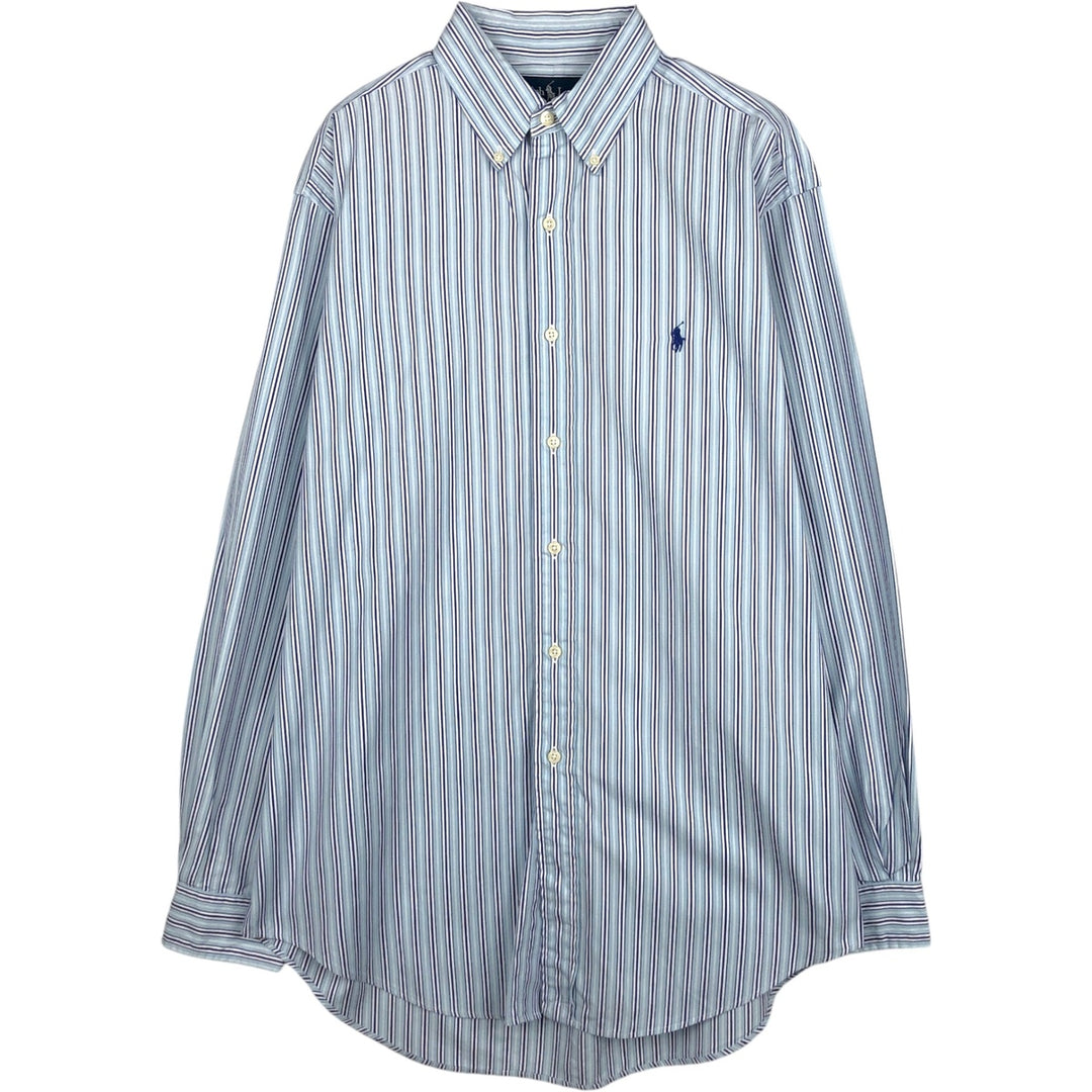 Ralph Lauren Classic Fit Multi Stripe Long Sleeve Button Down Striped Shirt Men's M cotton Blue type light blue Vintage Second Hand