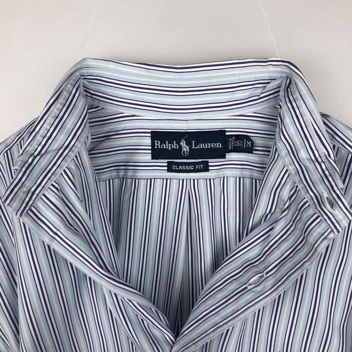 Ralph Lauren Classic Fit Multi Stripe Long Sleeve Button Down Striped Shirt Men's M cotton Blue type light blue Vintage Second Hand