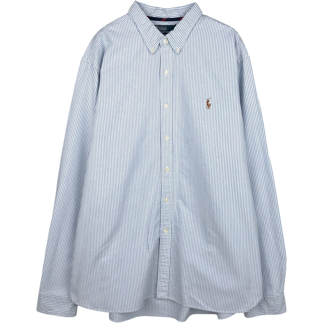 Ralph Lauren POLO by Ralph Lauren Slim Fit Long Sleeve Button-Down Striped Shirt, Men's Size XXL (approx.) cotton blue type Vintage Second Hand