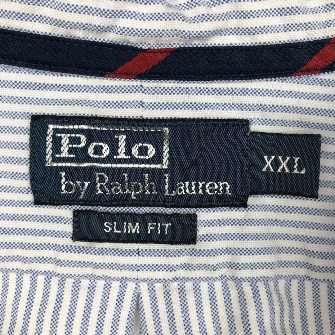 Ralph Lauren POLO by Ralph Lauren Slim Fit Long Sleeve Button-Down Striped Shirt, Men's Size XXL (approx.) cotton blue type Vintage Second Hand