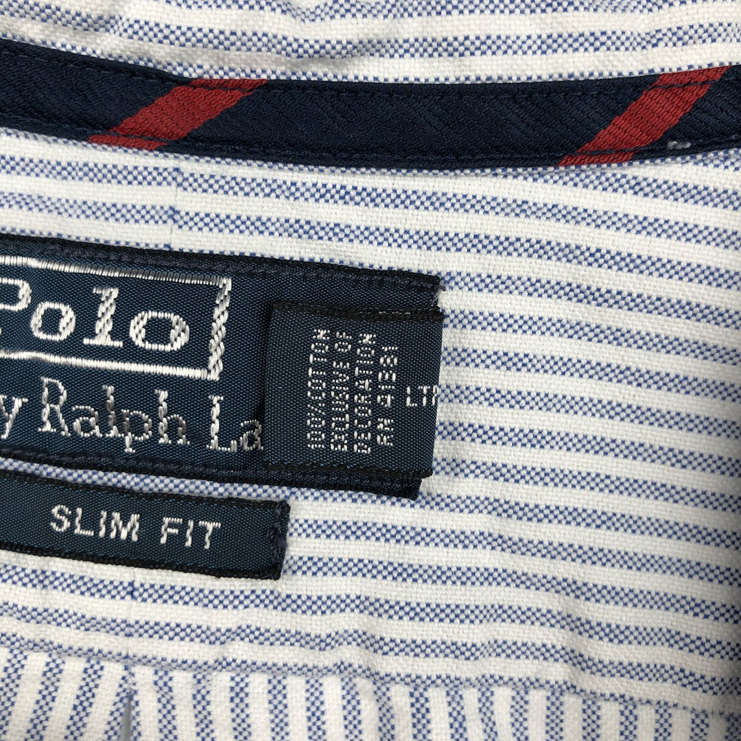 Ralph Lauren POLO by Ralph Lauren Slim Fit Long Sleeve Button-Down Striped Shirt, Men's Size XXL (approx.) cotton blue type Vintage Second Hand