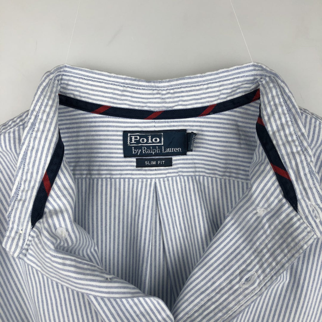 Ralph Lauren POLO by Ralph Lauren Slim Fit Long Sleeve Button-Down Striped Shirt, Men's Size XXL (approx.) cotton blue type Vintage Second Hand