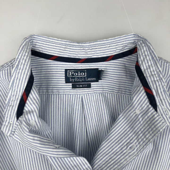 Ralph Lauren POLO by Ralph Lauren Slim Fit Long Sleeve Button-Down Striped Shirt, Men's Size XXL (approx.) cotton blue type Vintage Second Hand