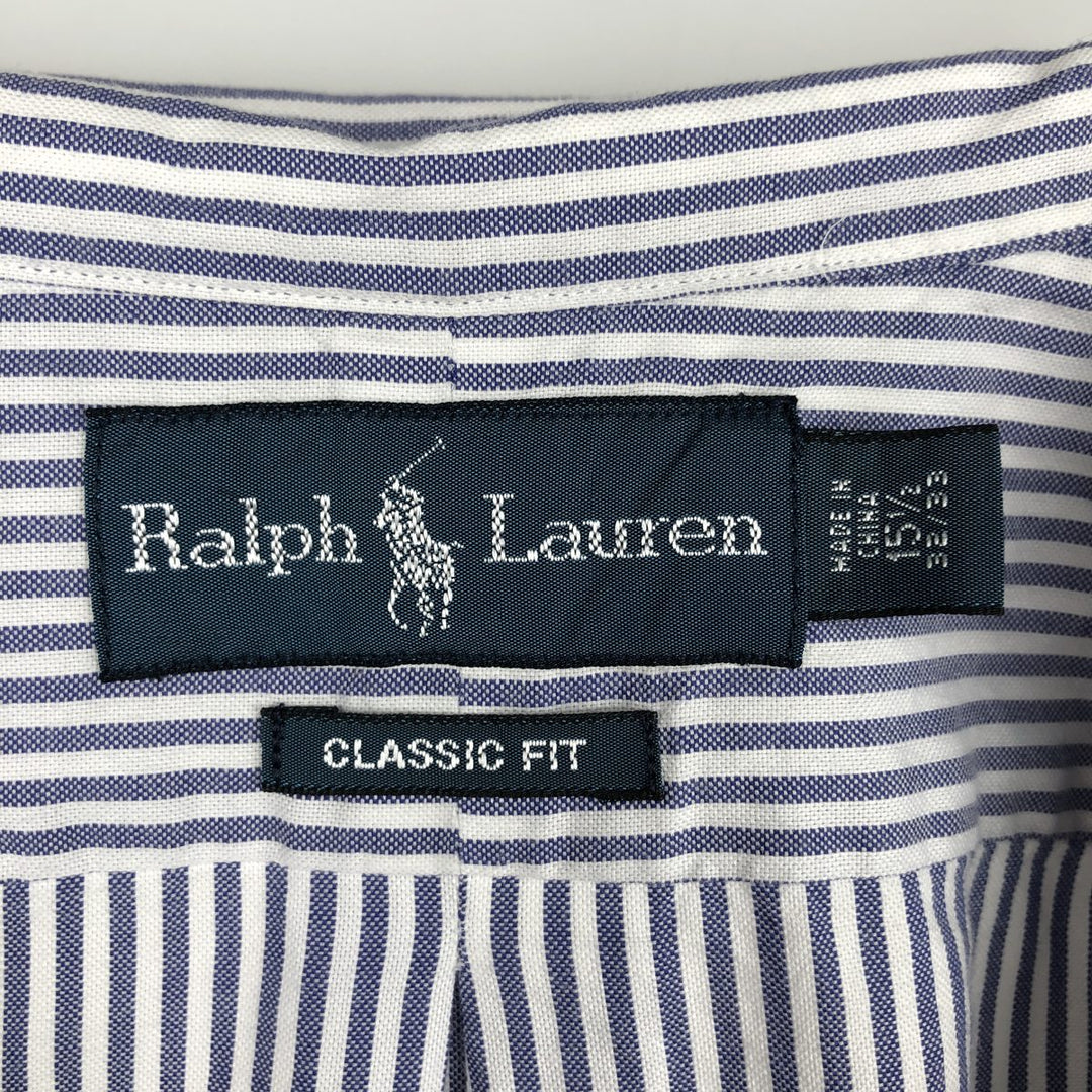 Ralph Lauren Classic Fit Long Sleeve Button-Down Striped Shirt, Men's Size M cotton blue type Vintage Second Hand