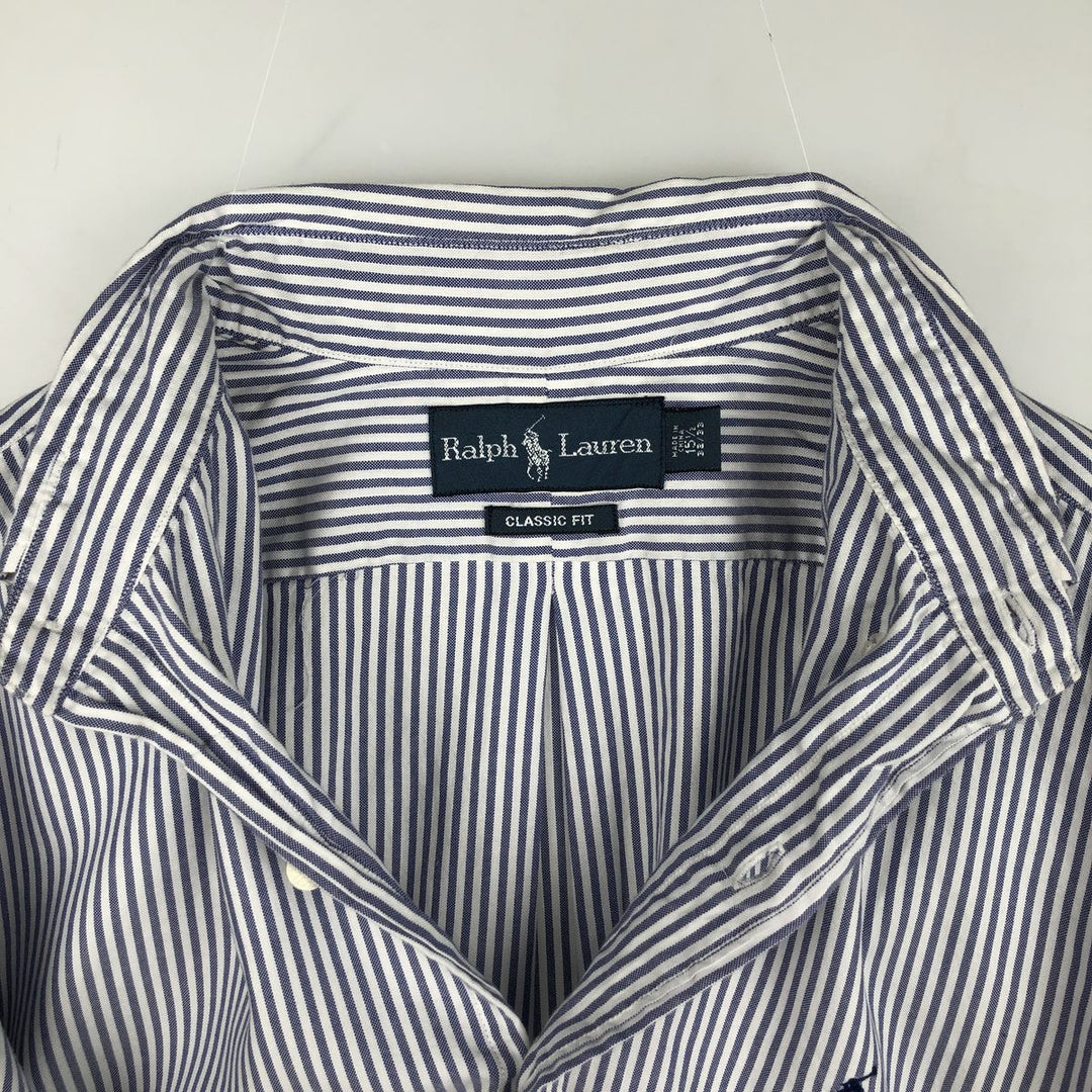 Ralph Lauren Classic Fit Long Sleeve Button-Down Striped Shirt, Men's Size M cotton blue type Vintage Second Hand
