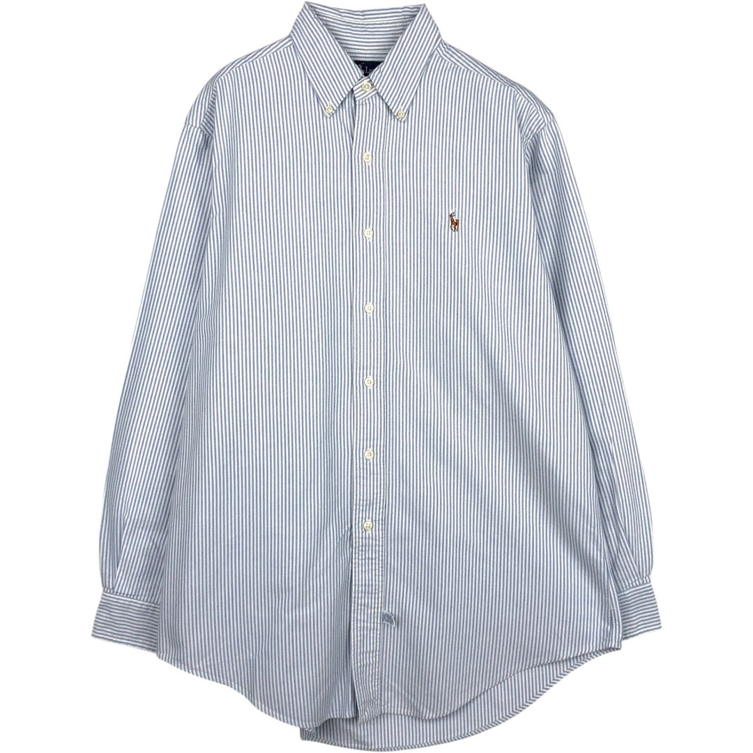 Ralph Lauren long sleeve button down striped shirt, men's size M cotton blue type Vintage Second Hand