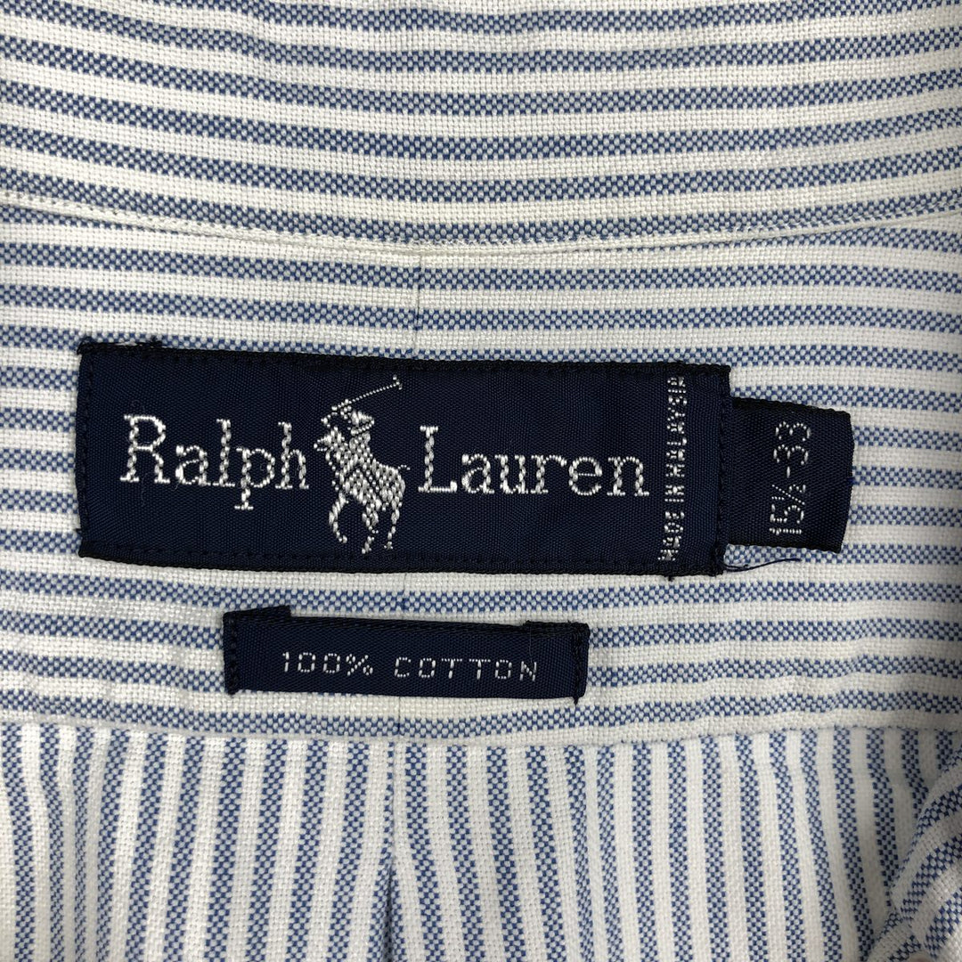 Ralph Lauren long sleeve button down striped shirt, men's size M cotton blue type Vintage Second Hand
