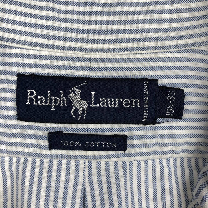 Ralph Lauren long sleeve button down striped shirt, men's size M cotton blue type Vintage Second Hand