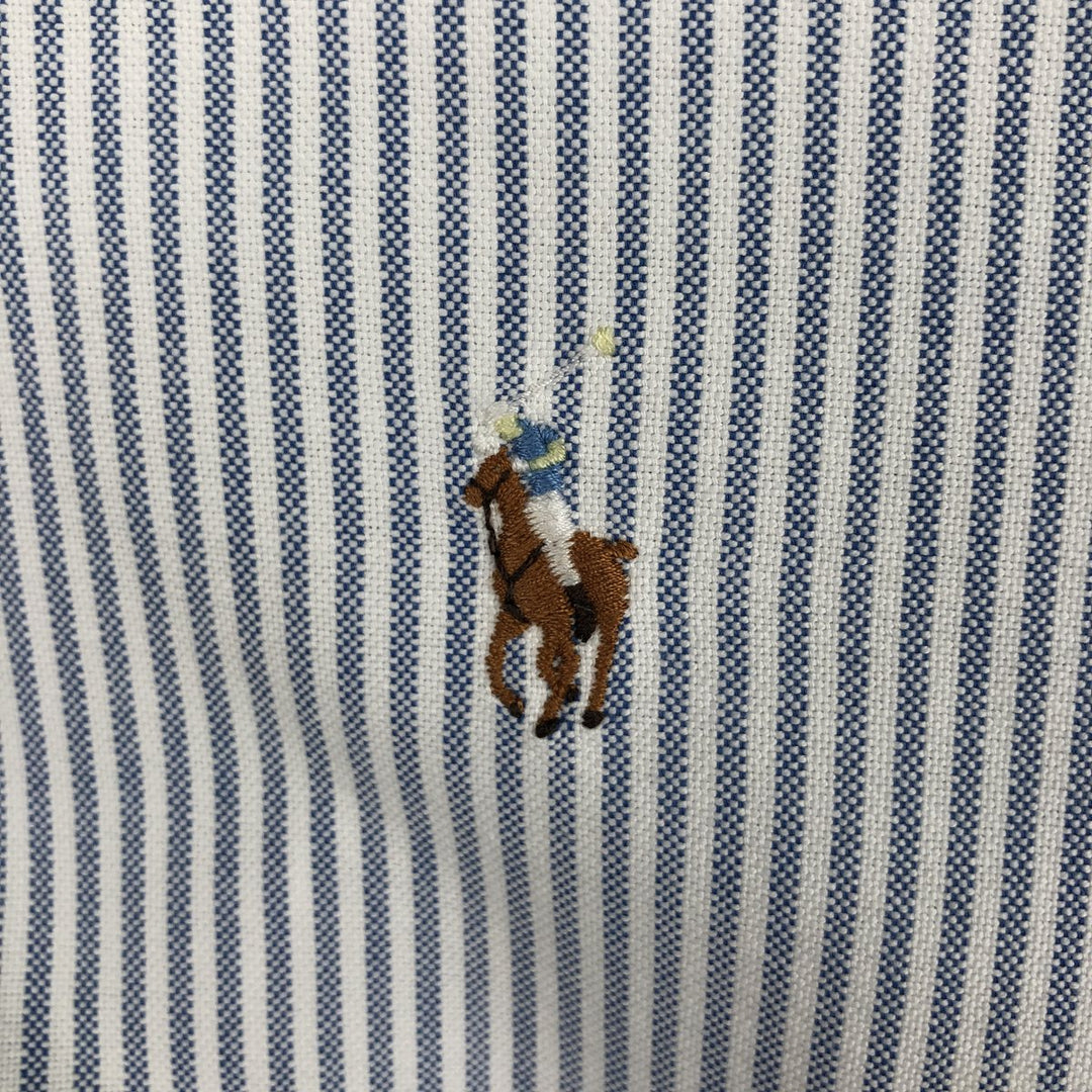 Ralph Lauren long sleeve button down striped shirt, men's size M cotton blue type Vintage Second Hand
