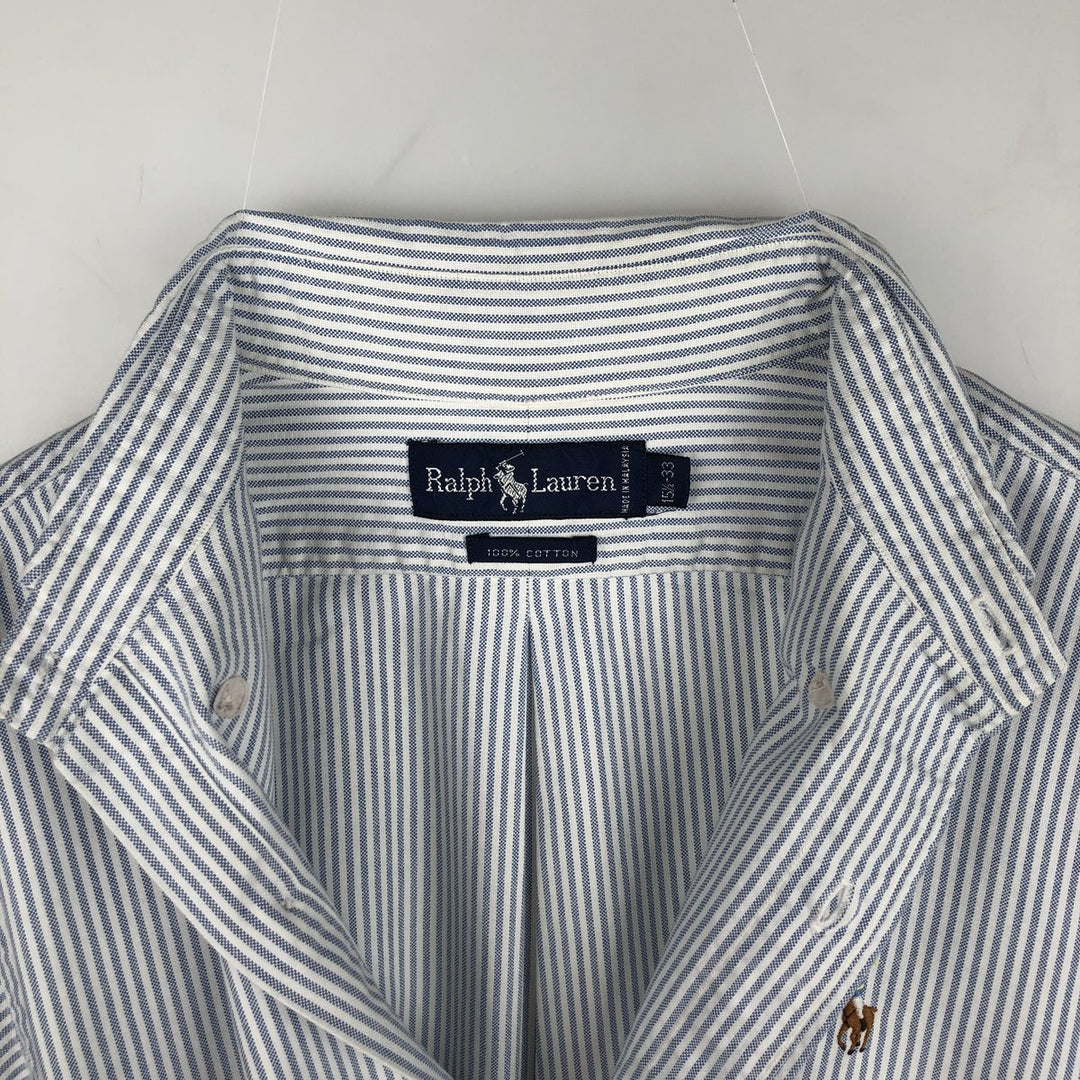Ralph Lauren long sleeve button down striped shirt, men's size M cotton blue type Vintage Second Hand