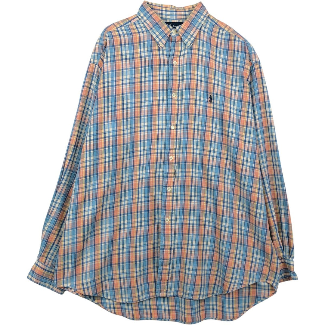 Ralph Lauren BLAIRE long sleeve button down check shirt, men's XL size cotton Blue type light blue Vintage Second Hand