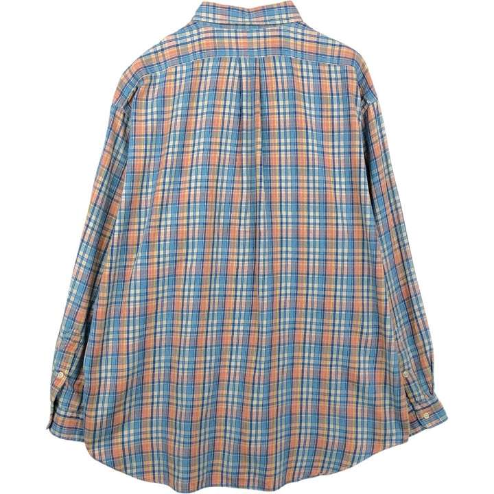 Ralph Lauren BLAIRE long sleeve button down check shirt, men's XL size cotton Blue type light blue Vintage Second Hand