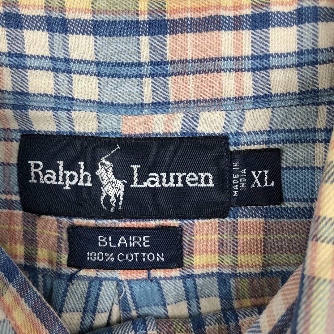 Ralph Lauren BLAIRE long sleeve button down check shirt, men's XL size cotton Blue type light blue Vintage Second Hand