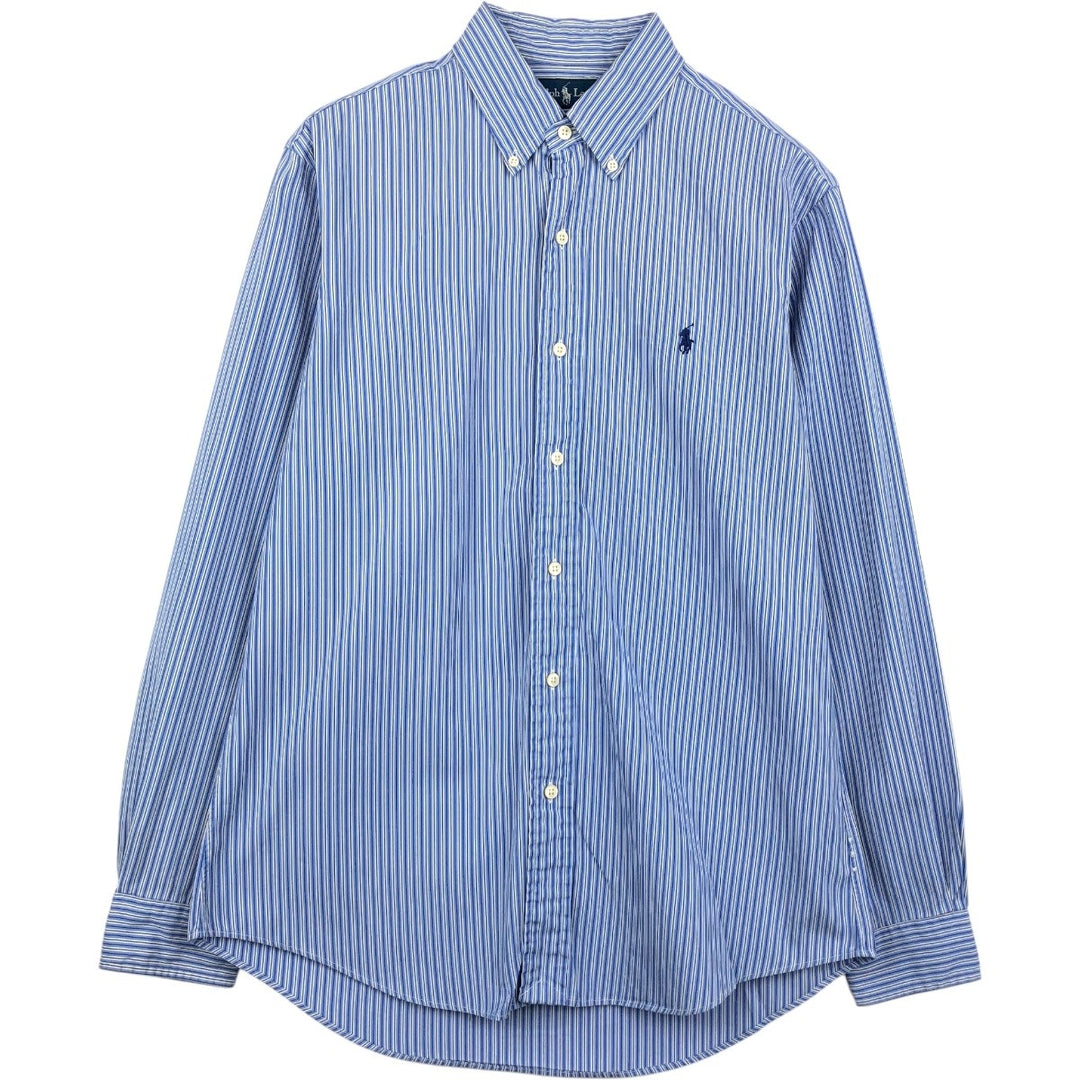 Ralph Lauren Custom Fit Multi-Stripe Long Sleeve Button-Down Striped Shirt, Men's M Size cotton blue type Vintage Second Hand