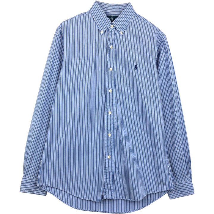 Ralph Lauren Custom Fit Multi-Stripe Long Sleeve Button-Down Striped Shirt, Men's M Size cotton blue type Vintage Second Hand