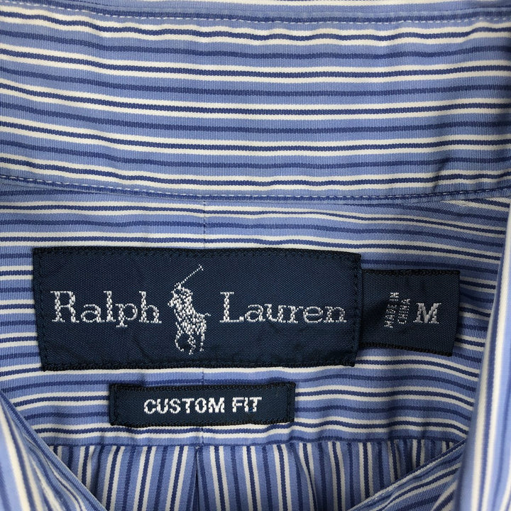 Ralph Lauren Custom Fit Multi-Stripe Long Sleeve Button-Down Striped Shirt, Men's M Size cotton blue type Vintage Second Hand