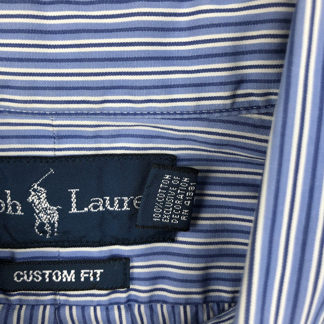 Ralph Lauren Custom Fit Multi-Stripe Long Sleeve Button-Down Striped Shirt, Men's M Size cotton blue type Vintage Second Hand
