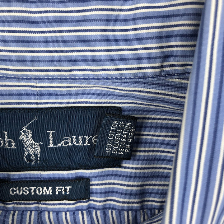 Ralph Lauren Custom Fit Multi-Stripe Long Sleeve Button-Down Striped Shirt, Men's M Size cotton blue type Vintage Second Hand