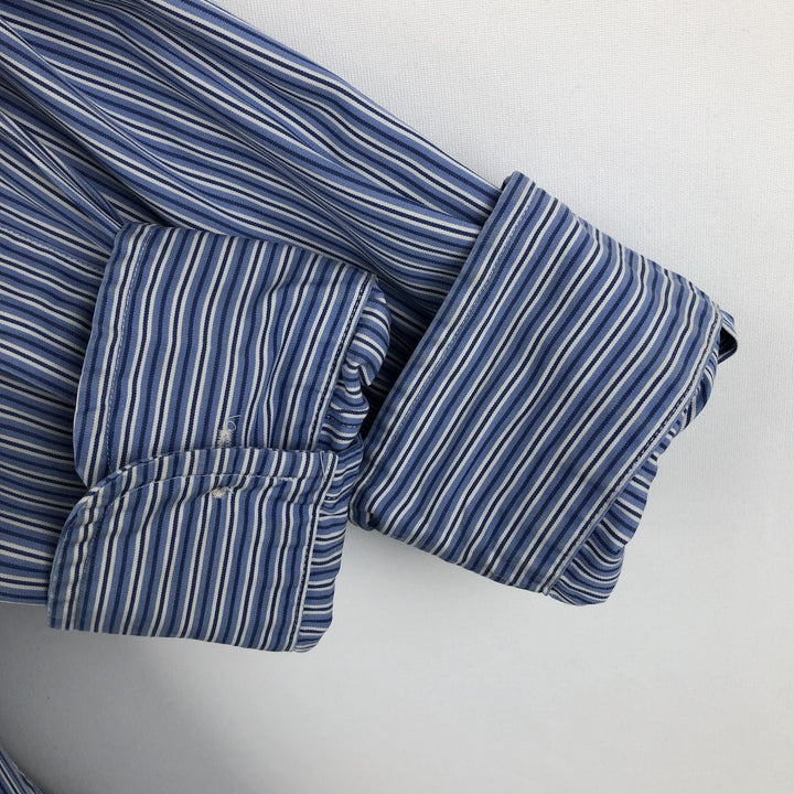 Ralph Lauren Custom Fit Multi-Stripe Long Sleeve Button-Down Striped Shirt, Men's M Size cotton blue type Vintage Second Hand